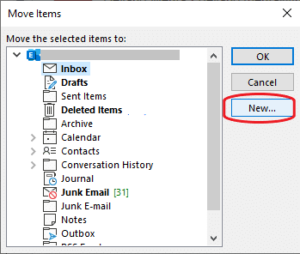 outlook create new folder