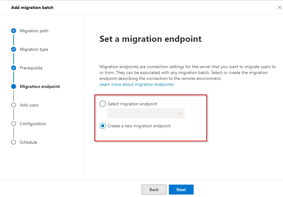 set a Migration Endpoint