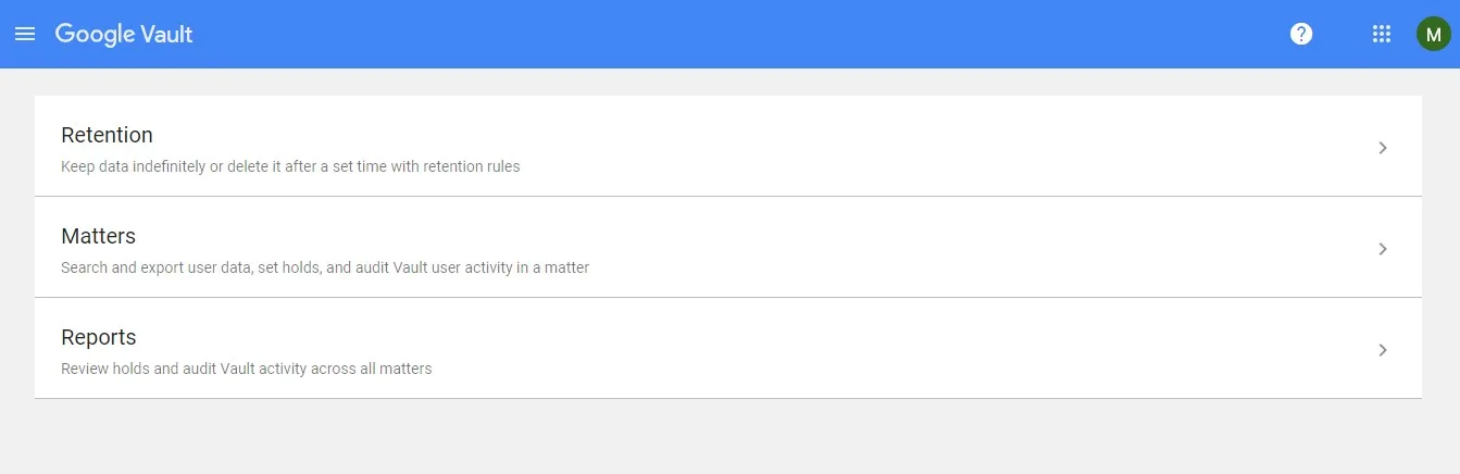 Google Vault Dashboard