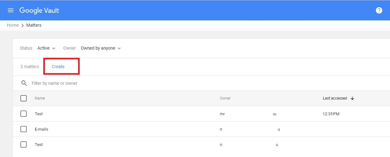 Google Vault Create
