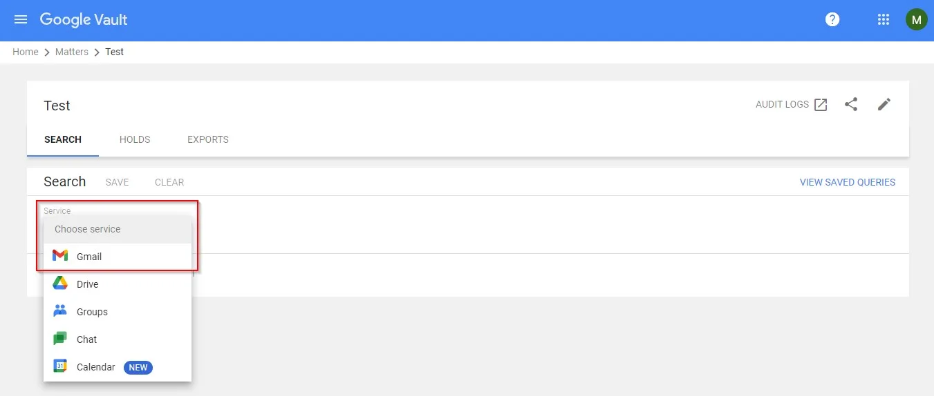 Google Vault Set Up a New Search