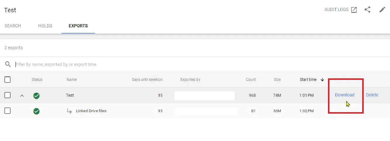 Google Vault Download the Exported File