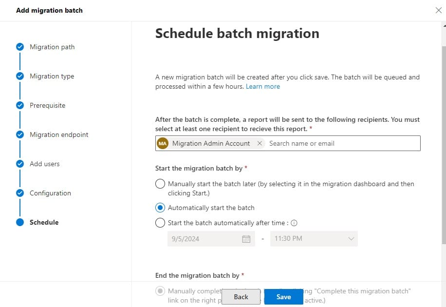 Schedule batch migration